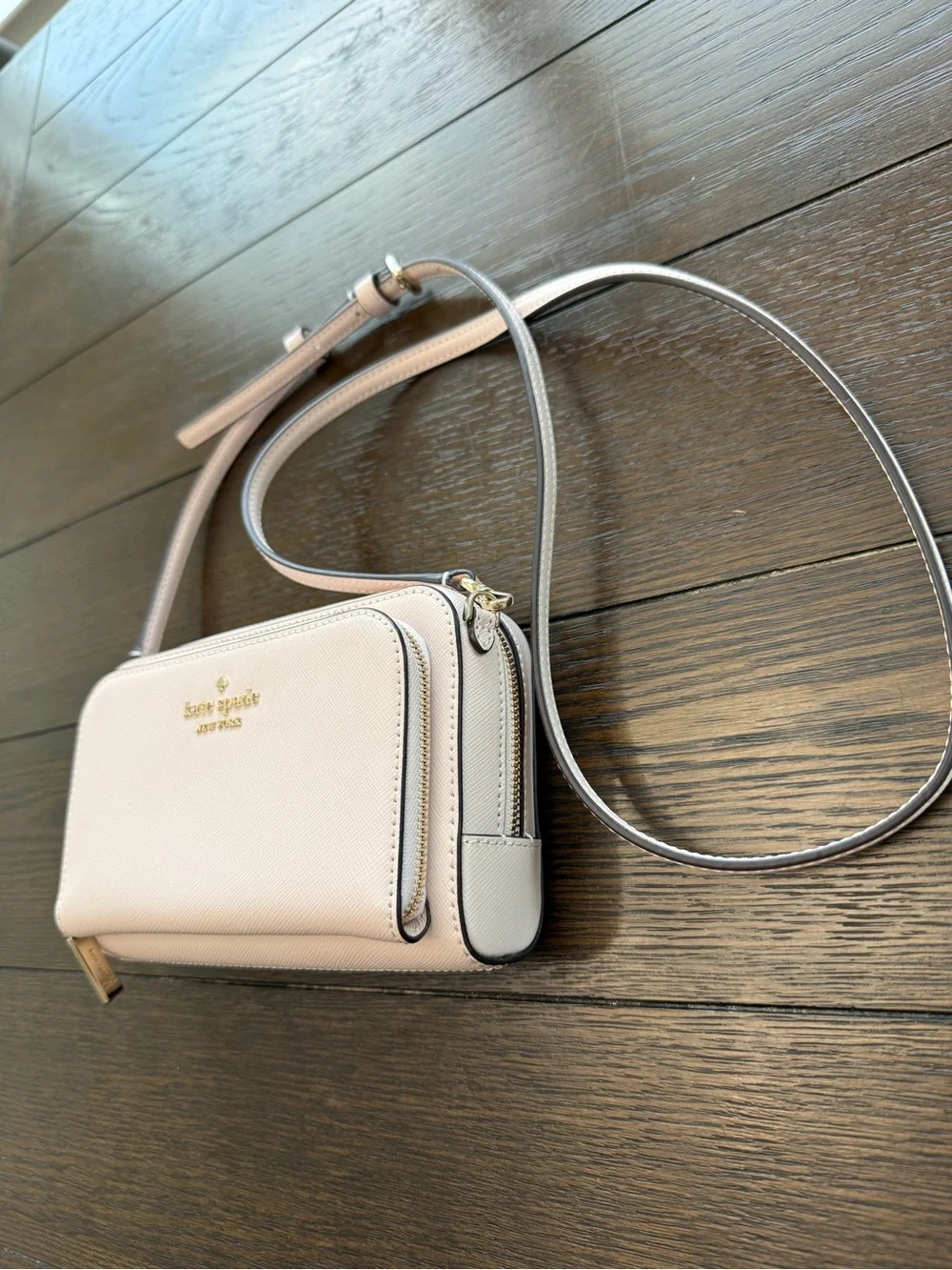 Kate Spade Light Pink Staci Dual Zip-Around Mini Saffiano Leather Crossbody Bag